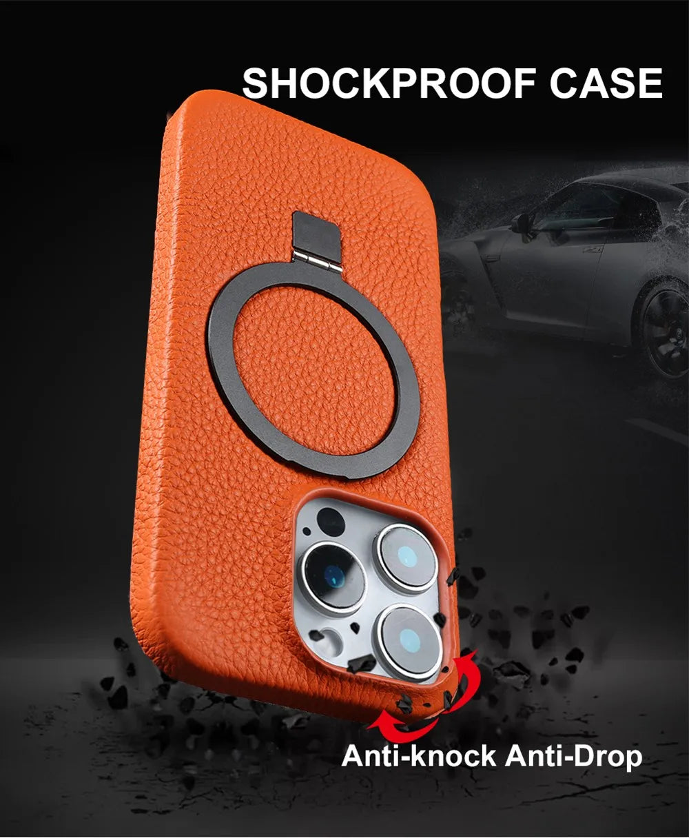 【本革シリーズ】折りたたみ スタンドリング付き レザースマホケース｜iPhone対応 #241013