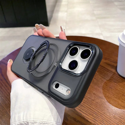 マグネット内蔵 多機能スタンドリング付き 半透明 マットカラー iPhoneケース 全4色 スタイリッシュ・モダン・カジュアル #261135