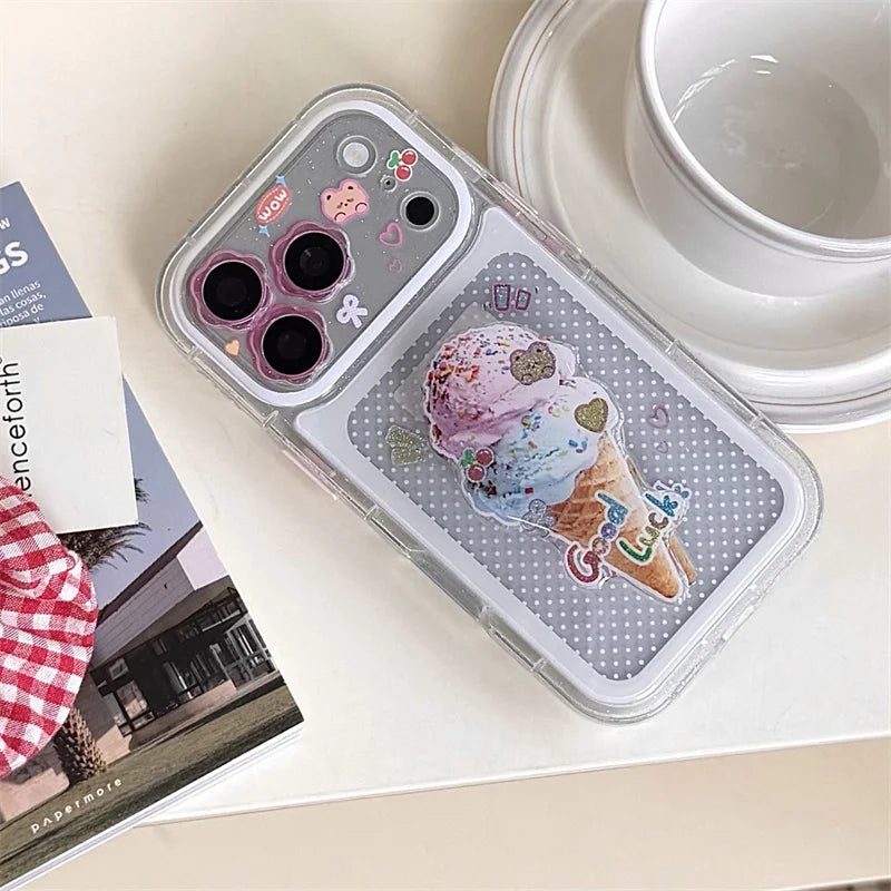 アイスクリーム 透明感クリア スタンドグリップ付き iPhoneケース｜ガーリー・デコ風 #260023