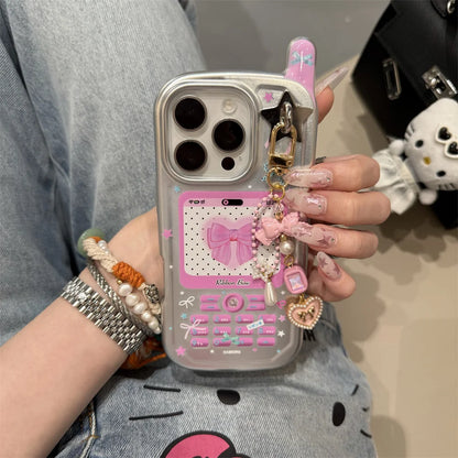 【フォンシリーズ】レトロ可愛いピンクリボン デコレーション風 スマホケース｜iPhone対応 #251014