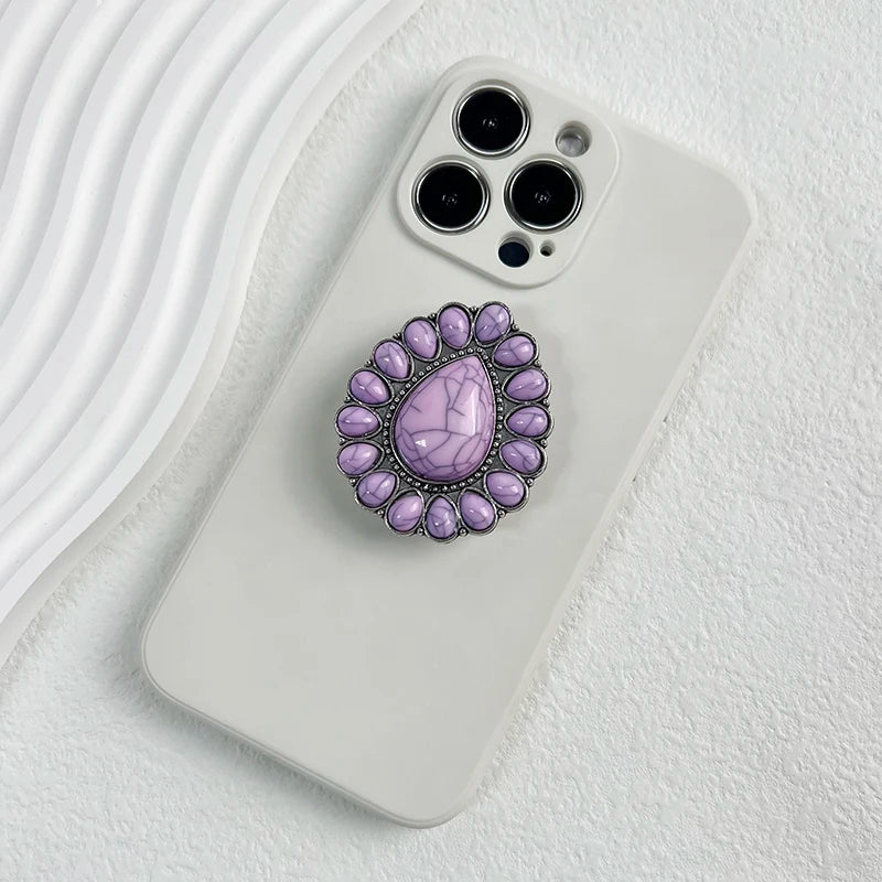 スマホグリップ｜ターコイズ風 ストーン スマホスタンド ポップソケット 落下防止 #260419