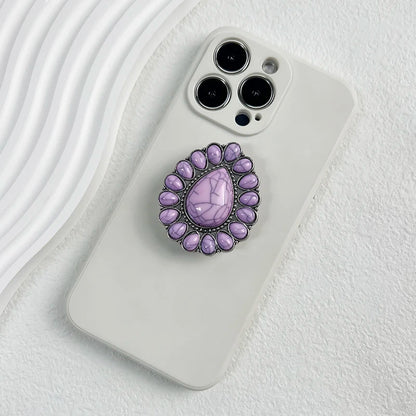スマホグリップ｜ターコイズ風 ストーン スマホスタンド ポップソケット 落下防止 #260419