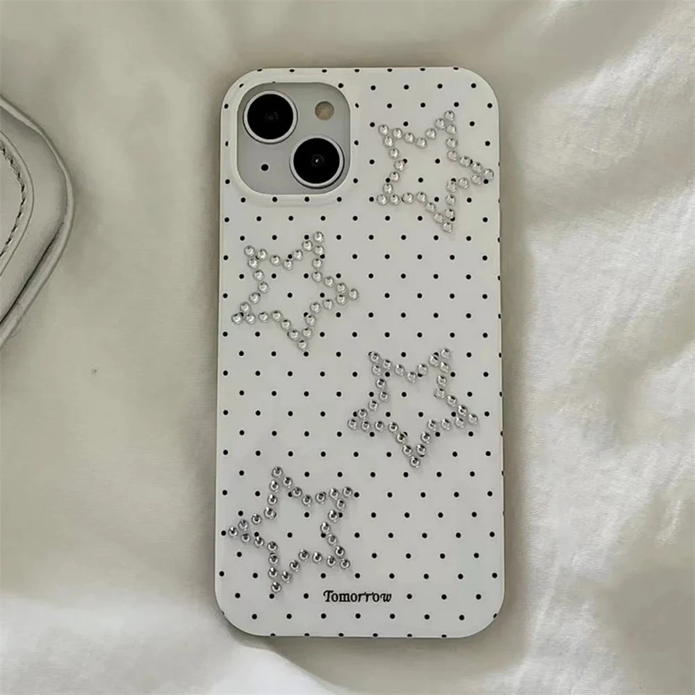 【スタードット】ラインストーンスター × ドットデザイン スマホケース｜iPhone対応 #250703
