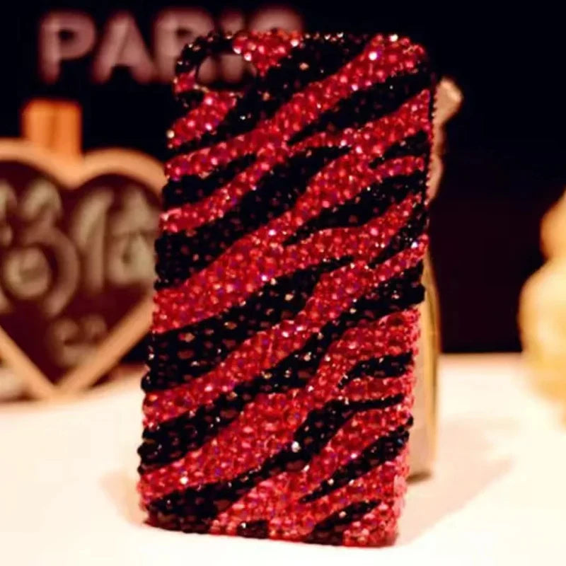 【キラキラビジューシリーズ】ゼブラ柄 フルラインストーン デコ スマホケース｜iPhone対応 #260122