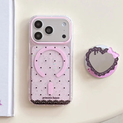 ハートミラー グリッターiPhoneケース｜キラキラフレーム・ミラーグリップ付きデザイン #240426