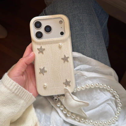 スター モチーフ レザー調 iPhoneケース｜パールストラップ付き #260222