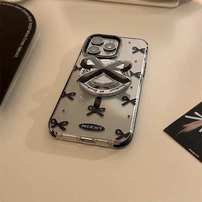 リボンモチーフ iPhoneケース｜クリアデザイン・グリップ付き #240606