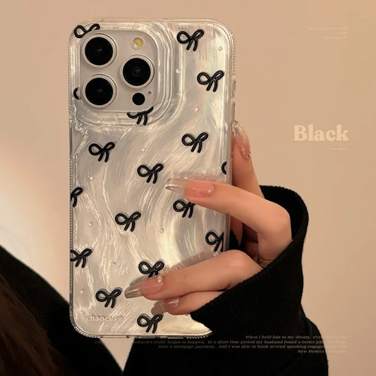 【パールリボンドロップ】リボン×うるツヤパールデザイン スマホケース｜iPhone対応 #250606