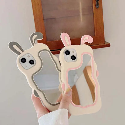 【ウェーブミラー付き】うさ耳 ラビット シリコン スマホケース｜iPhone対応 #250529