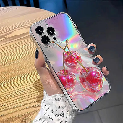 【フルーツシリーズ】チェリー＆アップル ホログラム スマホケース｜iPhone対応 #250910