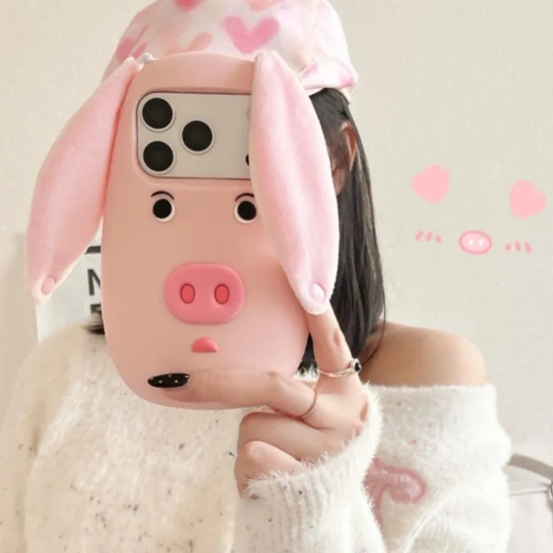 PIG フェイス 耳付き ブタ iPhoneケース｜3D 立体モチーフ #240315