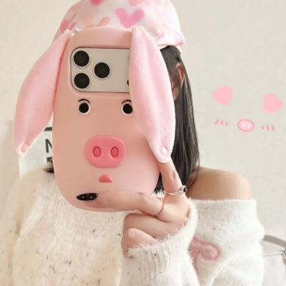 PIG フェイス 耳付き ブタ iPhoneケース｜3D 立体モチーフ #240315