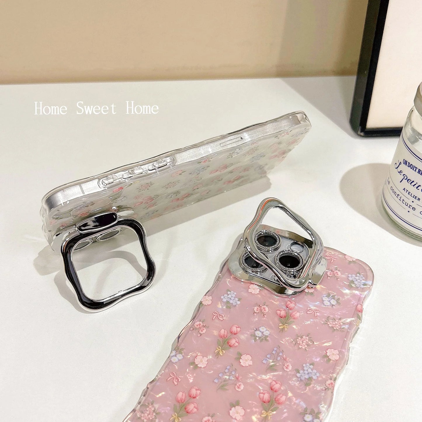 【フローラルミルキーシェル】フラワー×パール調デザイン スマホケース｜iPhone対応 #250704