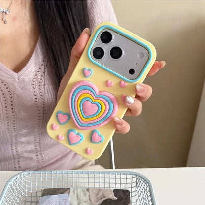 3Dレインボーハート フリップミラー付きスマホケース（iPhone対応）＃261082