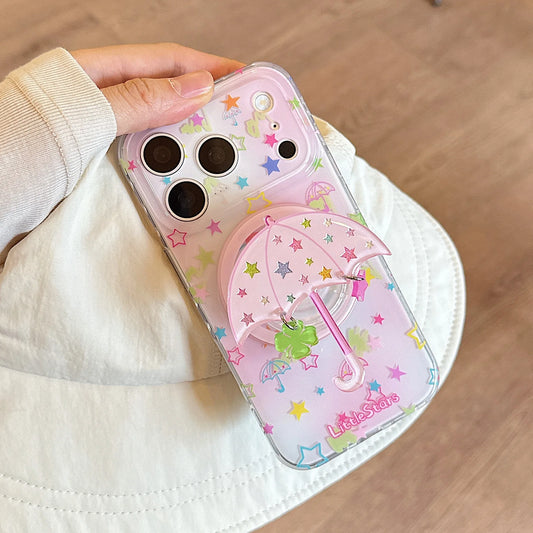 キラキラアンブレラ スマホグリップ付きクリアケース｜星柄 パステル iPhoneケース #260070