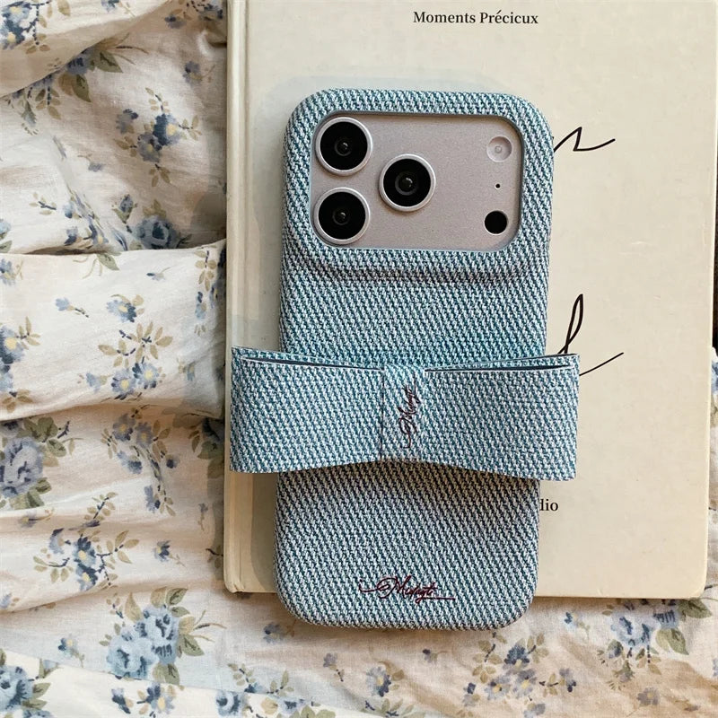【リボンデザイン】デニム調 立体リボン iPhoneケース｜iPhone対応 #260126