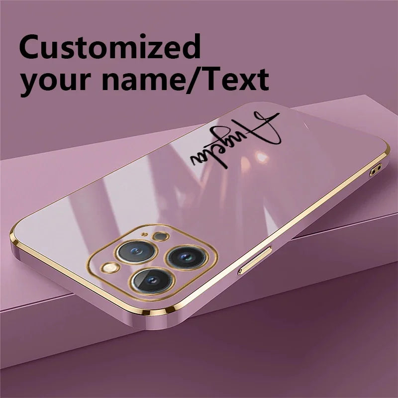 【カスタムNAMEシリーズ】ゴールドフレーム プレーンカラー 筆記体 名入れケース｜iPhone対応 #240819