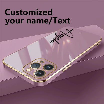 【カスタムNAMEシリーズ】ゴールドフレーム プレーンカラー 筆記体 名入れケース｜iPhone対応 #240819