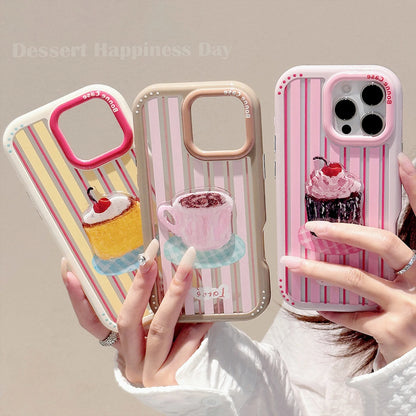 【カラフルストライプ】プリン ケーキ コーヒー スイーツ デザート アートスマホケース｜iPhone対応 #240925