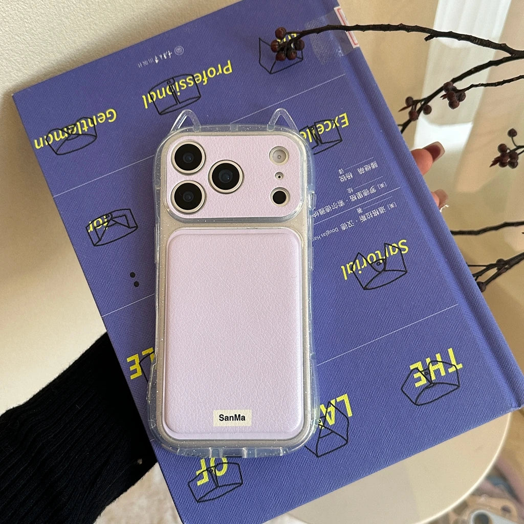 シンプル マカロンカラー 耳付き iPhoneケース｜くすみカラー・全面保護タイプ #240422