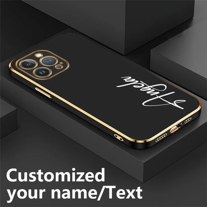 【カスタムNAMEシリーズ】ゴールドフレーム プレーンカラー 筆記体 名入れケース｜iPhone対応 #240819