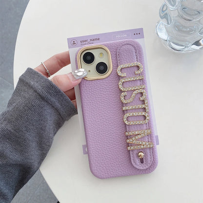 【カスタムシリーズ】名入れOK✨ ラインストーン レザー調 スマホケース｜iPhone対応 #250705