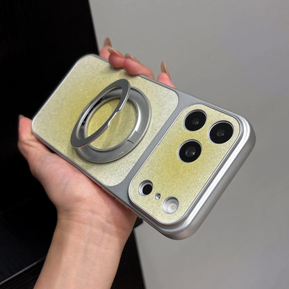【グラデーション】ラメ シルバーフレーム リングスタンド Magnet内蔵 iPhoneケース グリッター PCA #261283　