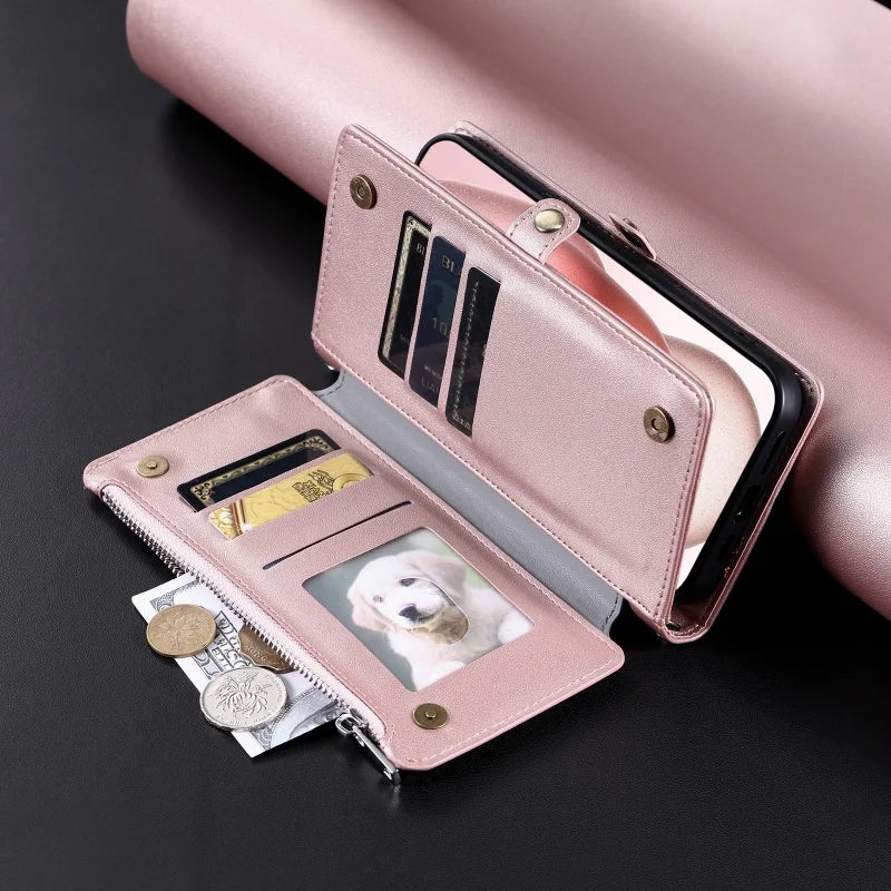 【ブックスタイル】シンプル レザー調 財布一体型 ブックスタイル 手帳型 iPhoneケース｜ショルダー対応 #240126