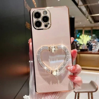 【キラキラビジュー ハート】リングスタンド ケース｜iPhone対応 #250526