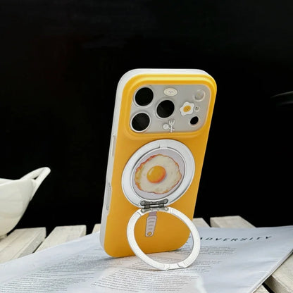 【目玉焼き×フライパン】 iPhoneケース リングスタンド付き｜ポップデザイン・Magnet内蔵 #231012