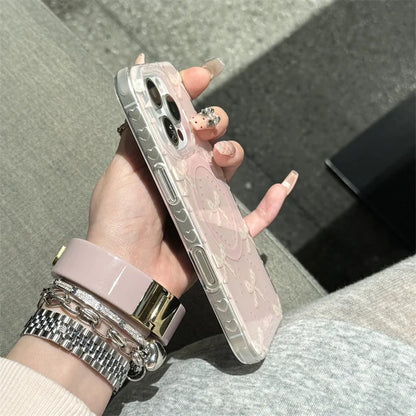 【リボンパールグリップ】ガーリ ピンクハート ケース｜iPhone対応 #250724