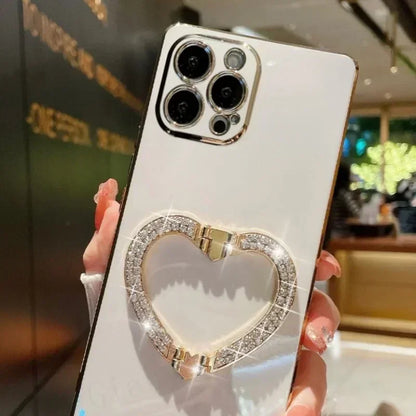 【キラキラビジュー ハート】リングスタンド ケース｜iPhone対応 #250526