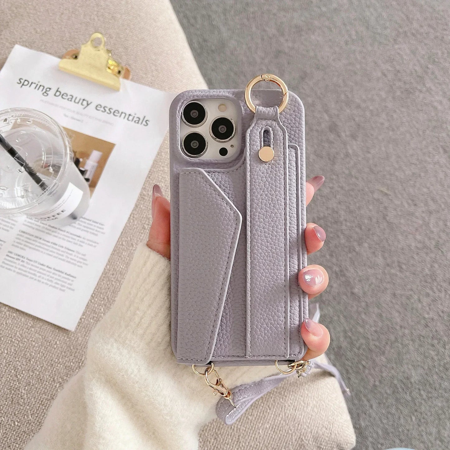 【ストラップ付き×カード収納】ウォレット レザー風 スマホケース｜iPhone対応 #250515