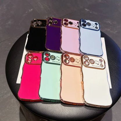 【ハートシリーズ】ゴールド ウェーブフレーム＆ハートデザイン 高級感 スマホケース｜iPhone対応 #251107