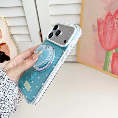 ハートグリップ ビーズストラップ付き ドット柄 韓国風 iPhoneケース #240509