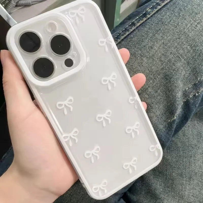 【リボンシリーズ】パステルカラーフレーム ミニ リボン柄 クリア スマホケース｜iPhone対応 #250416