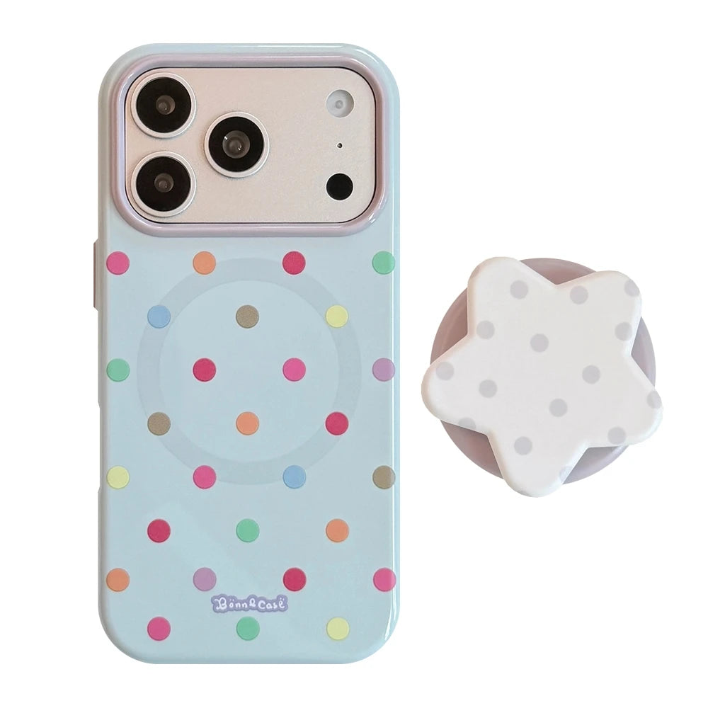 【マグネット内蔵】スターモチーフグリップ付きドット柄 iPhoneケース カラフル PCA #261216