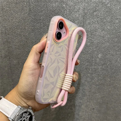 【キラキラシリーズ】幾何学模様 ホログラムデザイン ストラップ付きスマホケース｜iPhone対応 #251012