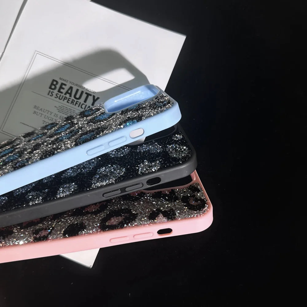 【キラキラビジューシリーズ】フルラインストーン ヒョウ柄 レオパード グリッター デコ スマホケース｜iPhone対応 #260113