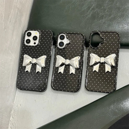 【ドットリボン】立体 メタリック リボン付き ガーリースマホケース｜iPhone対応 #250417