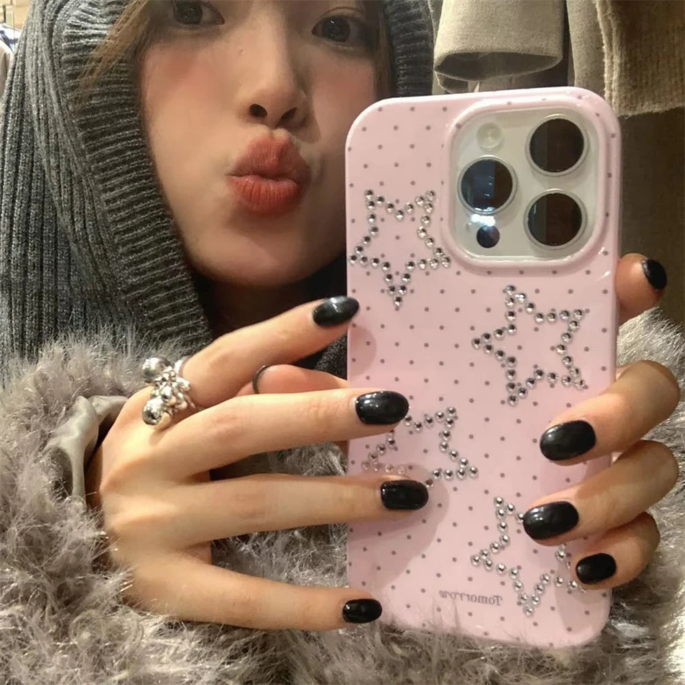 【スタードット】ラインストーンスター × ドットデザイン スマホケース｜iPhone対応 #250703