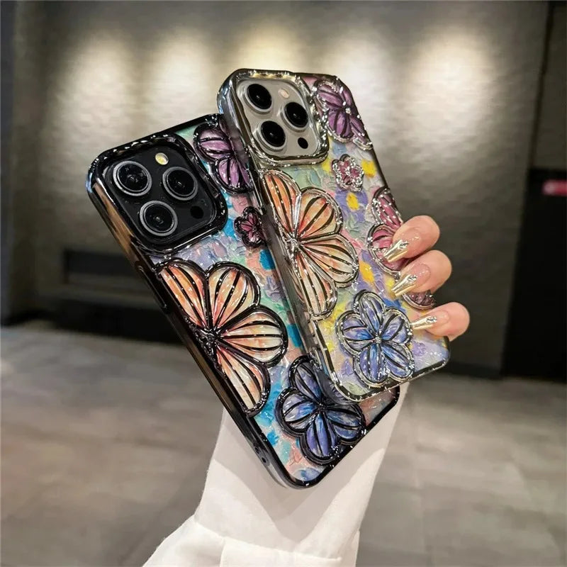 【クリスタルフラワー】立体エンボス フラワーデザイン スマホケース｜iPhone対応