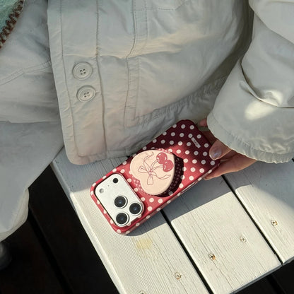 チェリーハート グリップ付き ドット 水玉 デザイン iPhoneケース #240513