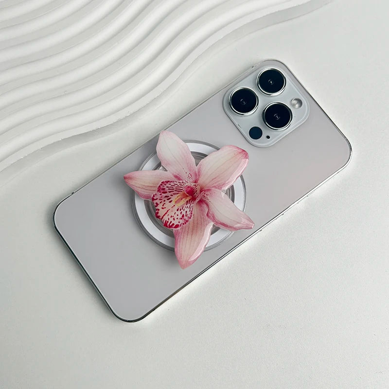 【スマホグリップ】オーキッドフラワー 蘭の花 ポップソケット｜Magnet対応 #241031