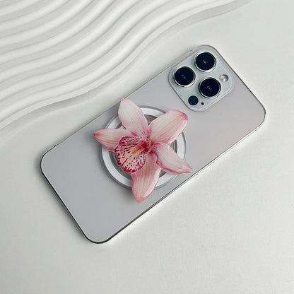 【スマホグリップ】オーキッドフラワー 蘭の花 ポップソケット｜Magnet対応 #241031