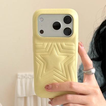 【スターエンボス】立体スター 星柄  型押しステッチ レザー調 スマホケース｜iPhone対応 #240615