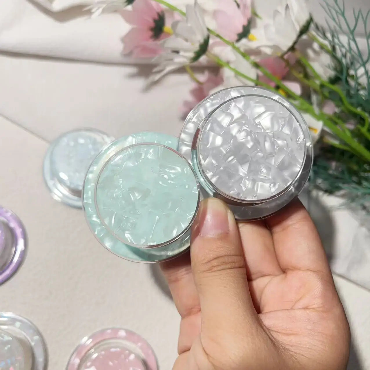 【スマホグリップ】パステルクリア ホログラムシェル  #241110