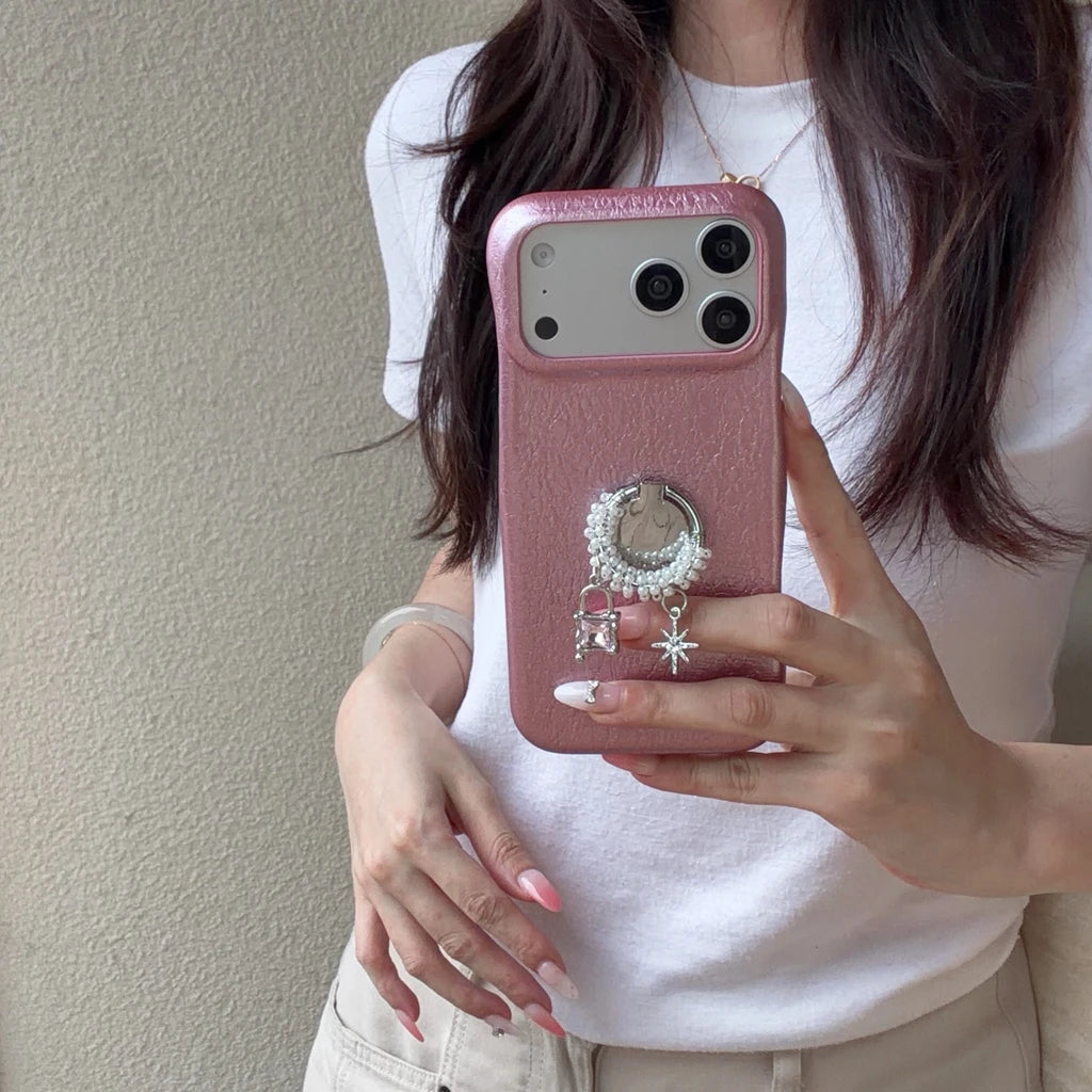 チャーム パール リング付き iPhoneケース｜レザー調・アクセサリー風 ＃230731
