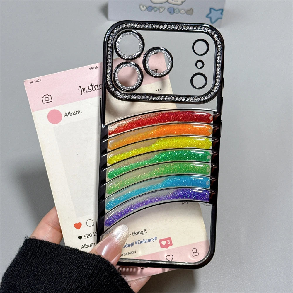【グリッターレインボー】七色アーチ × クリアキラキラケース｜iPhone対応 #240908
