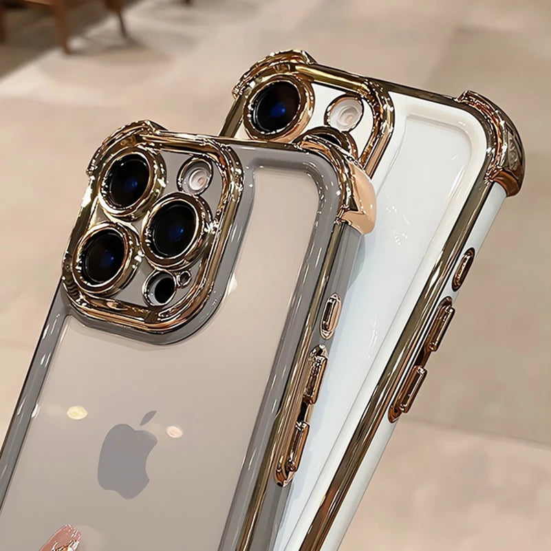 透明感×高級感 ゴールドフレーム iPhoneケース｜ 耐衝撃 レンズ保護 #260001